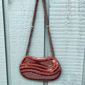 Vintage Copper Bead & Sequins Purse Evening Handbag W/ 7 Strand Strap Well Made